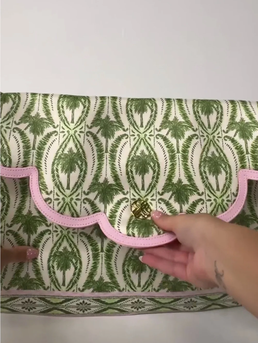 New Lilly Pulitzer Green Palm Print Scalloped Laptop Sleeve & Pouch Bag & Pink